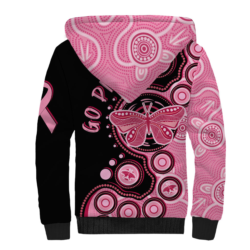 Australia Indigenous Sherpa Hoodie Breast Cancer Ribbon Butterfly Aboriginal Arts