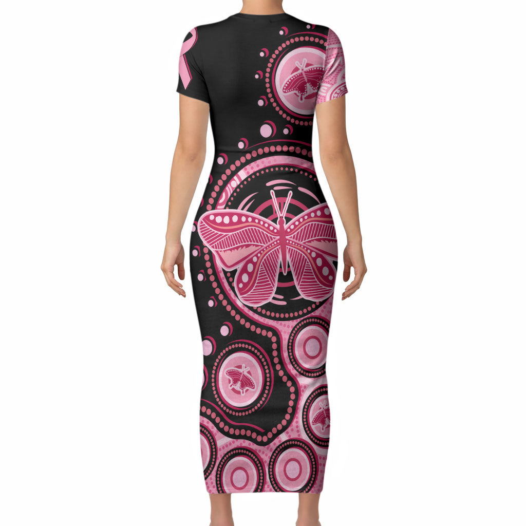 Australia Indigenous Short Sleeve Bodycon Dress Breast Cancer Ribbon Butterfly Aboriginal Arts