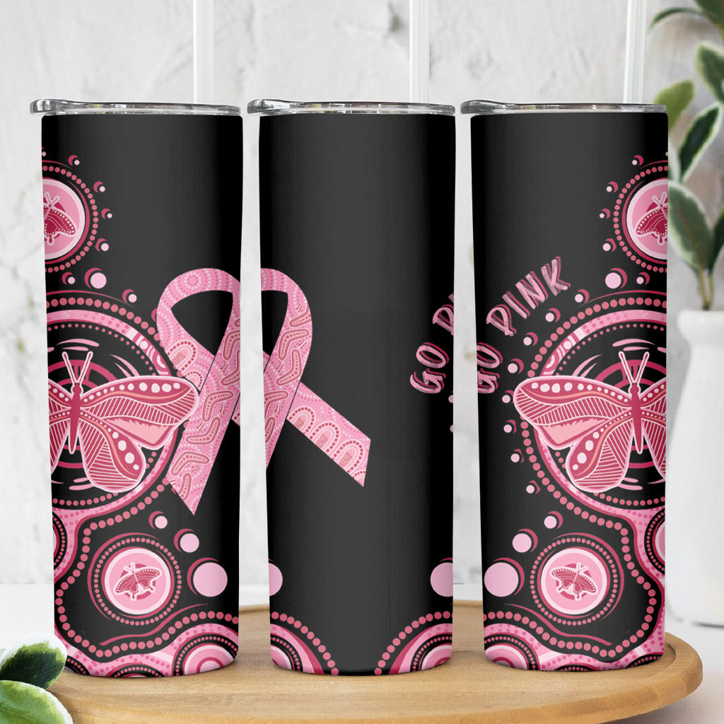 Australia Indigenous Skinny Tumbler Breast Cancer Ribbon Butterfly Aboriginal Arts