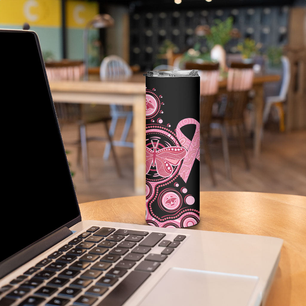 Australia Indigenous Skinny Tumbler Breast Cancer Ribbon Butterfly Aboriginal Arts