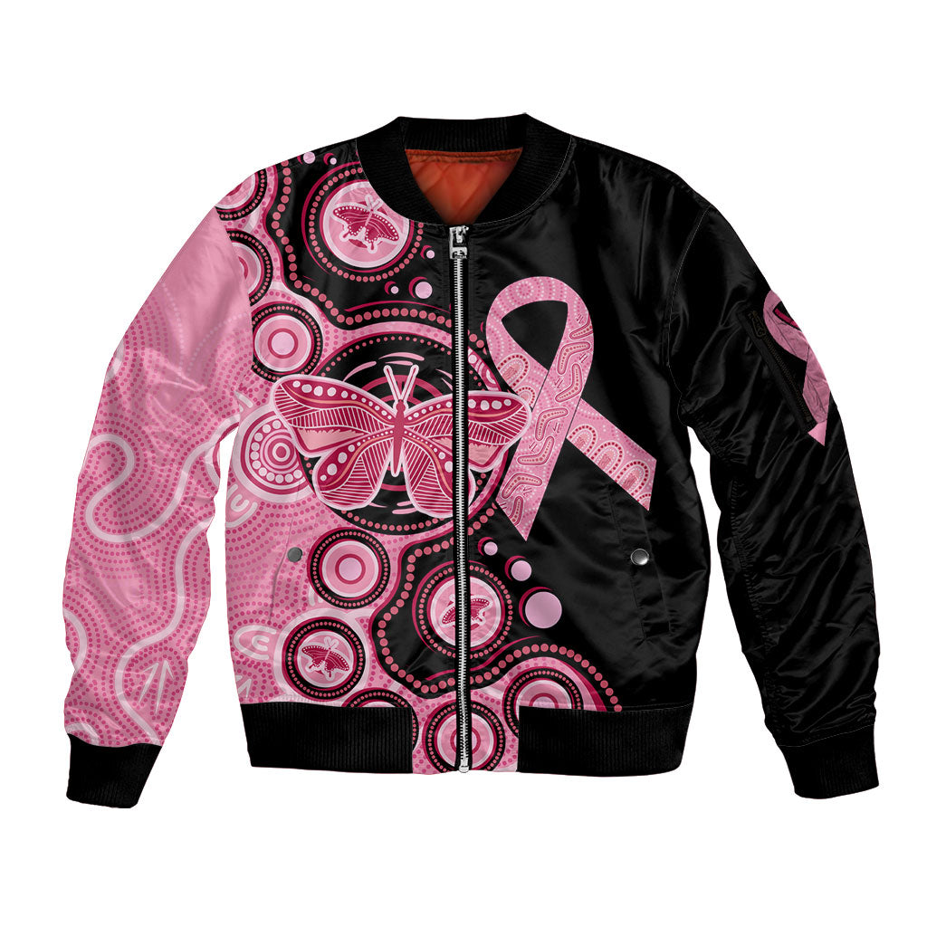 Australia Indigenous Sleeve Zip Bomber Jacket Breast Cancer Ribbon Butterfly Aboriginal Arts