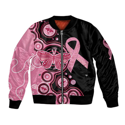 Australia Indigenous Sleeve Zip Bomber Jacket Breast Cancer Ribbon Butterfly Aboriginal Arts