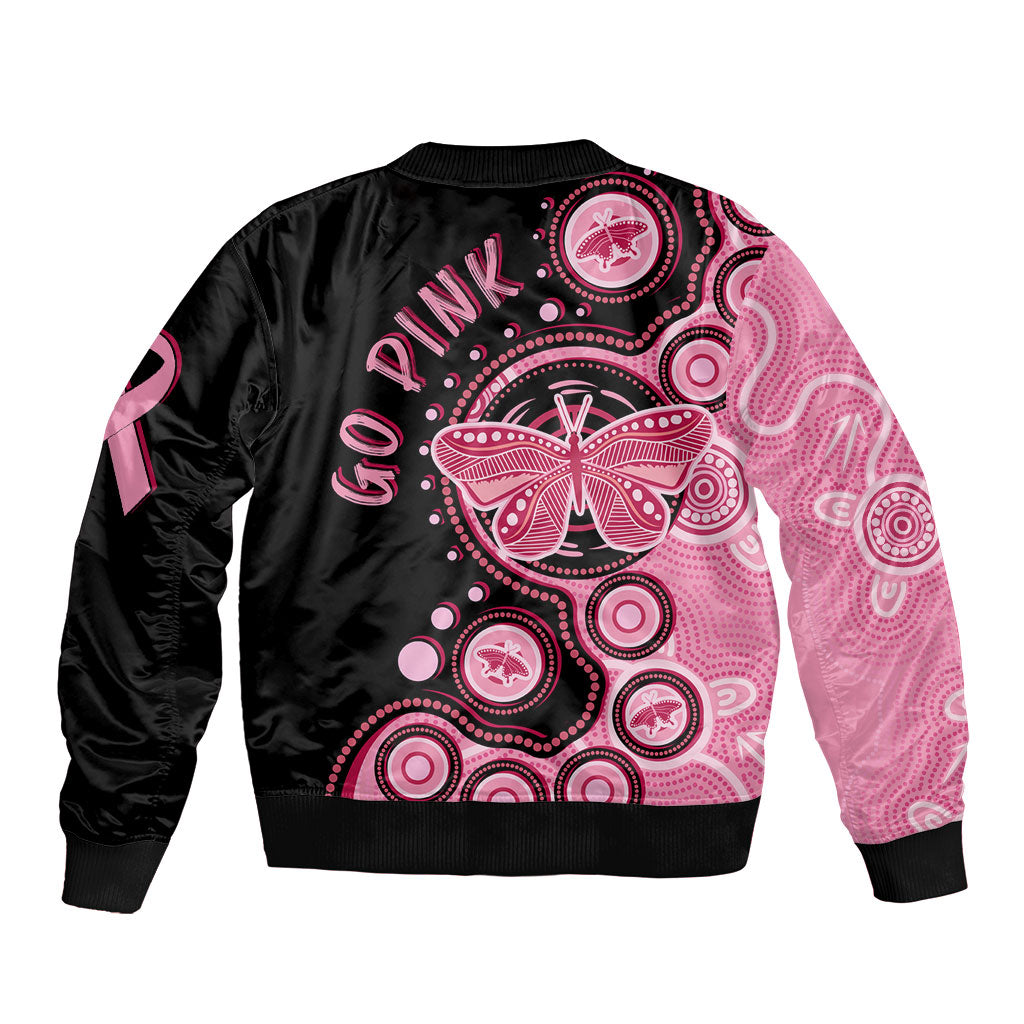 Australia Indigenous Sleeve Zip Bomber Jacket Breast Cancer Ribbon Butterfly Aboriginal Arts