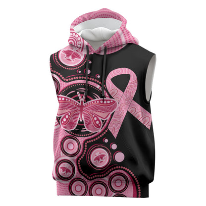 Australia Indigenous Sleeveless Hoodie Breast Cancer Ribbon Butterfly Aboriginal Arts