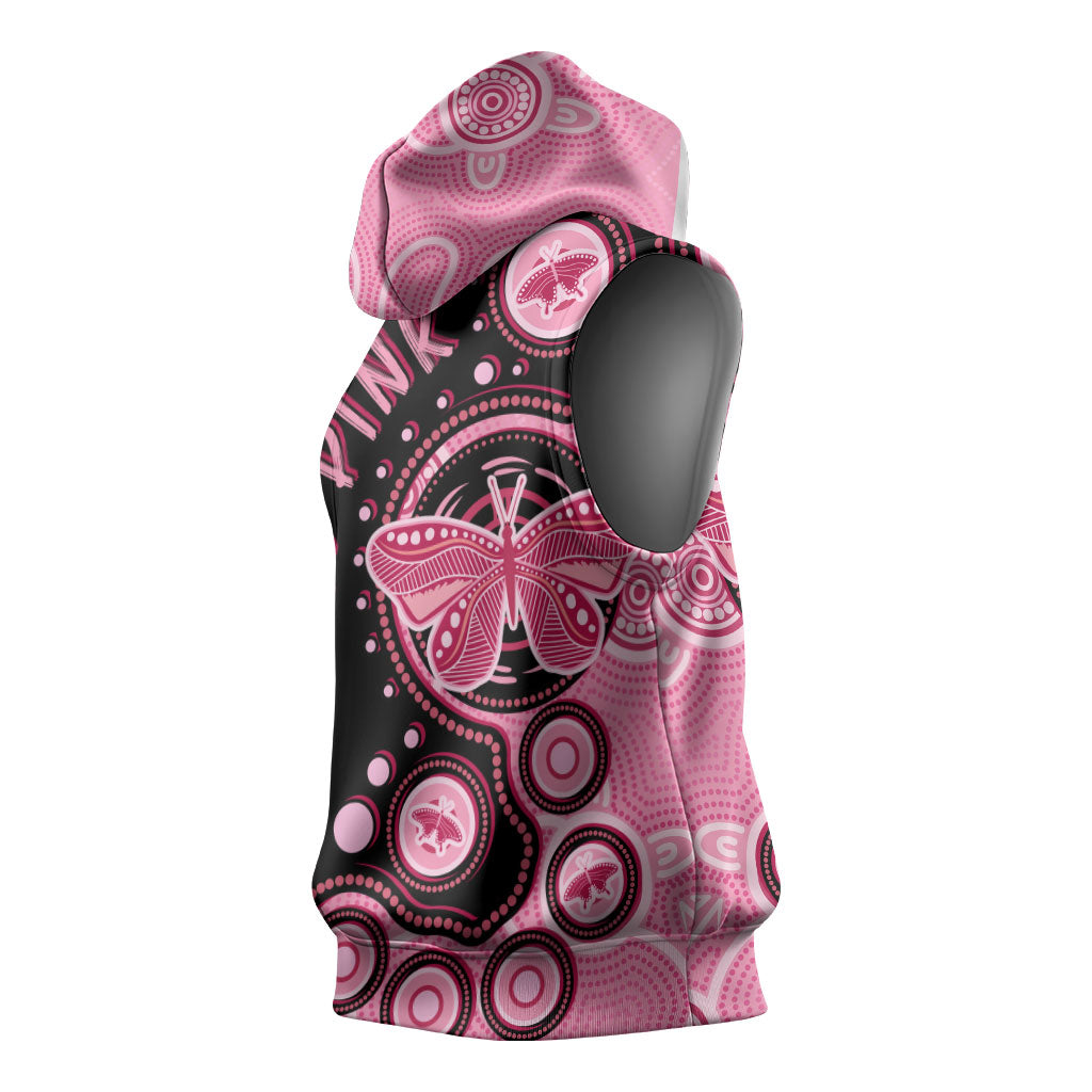 Australia Indigenous Sleeveless Hoodie Breast Cancer Ribbon Butterfly Aboriginal Arts