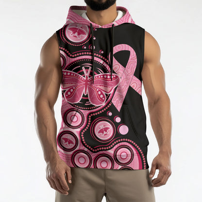 Australia Indigenous Sleeveless Hoodie Breast Cancer Ribbon Butterfly Aboriginal Arts