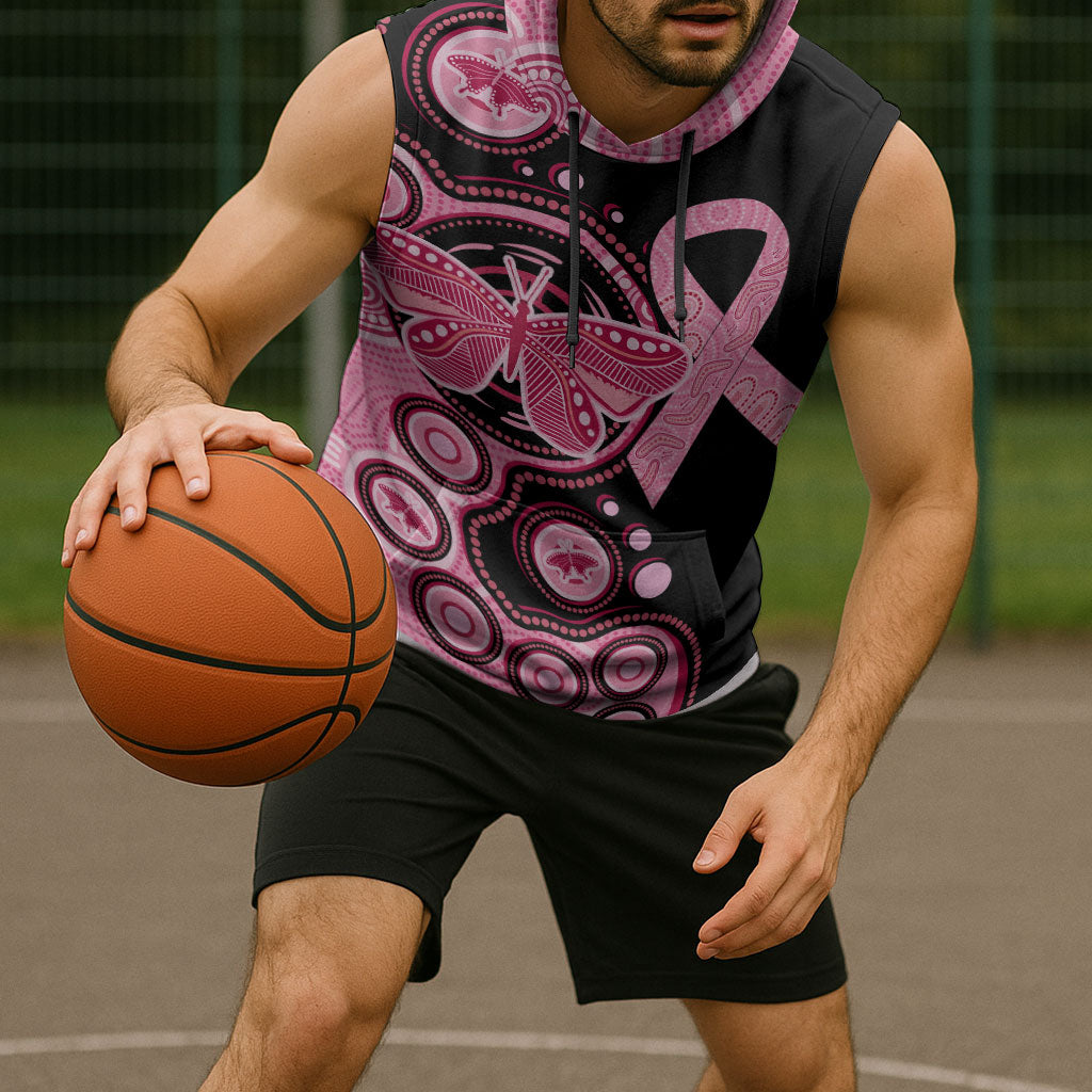 Australia Indigenous Sleeveless Hoodie Breast Cancer Ribbon Butterfly Aboriginal Arts