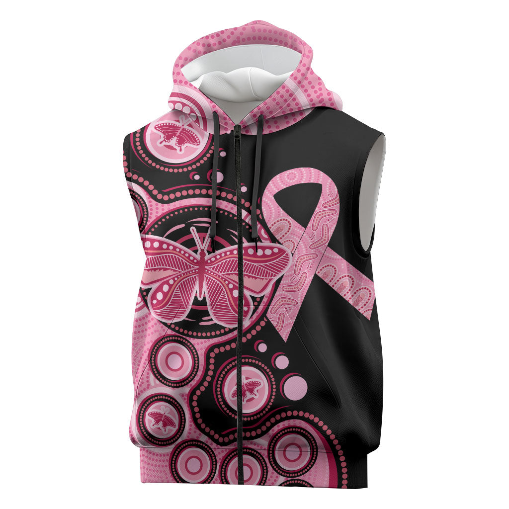 Australia Indigenous Sleeveless Zip Hoodie Breast Cancer Ribbon Butterfly Aboriginal Arts