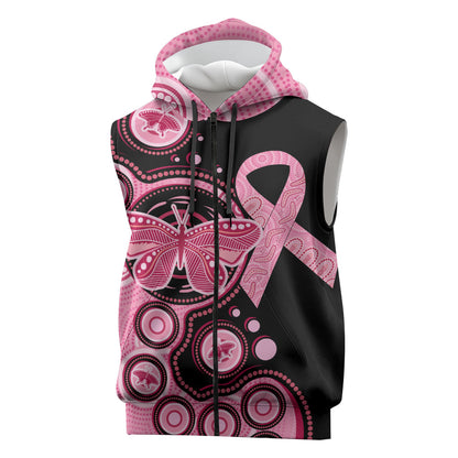 Australia Indigenous Sleeveless Zip Hoodie Breast Cancer Ribbon Butterfly Aboriginal Arts
