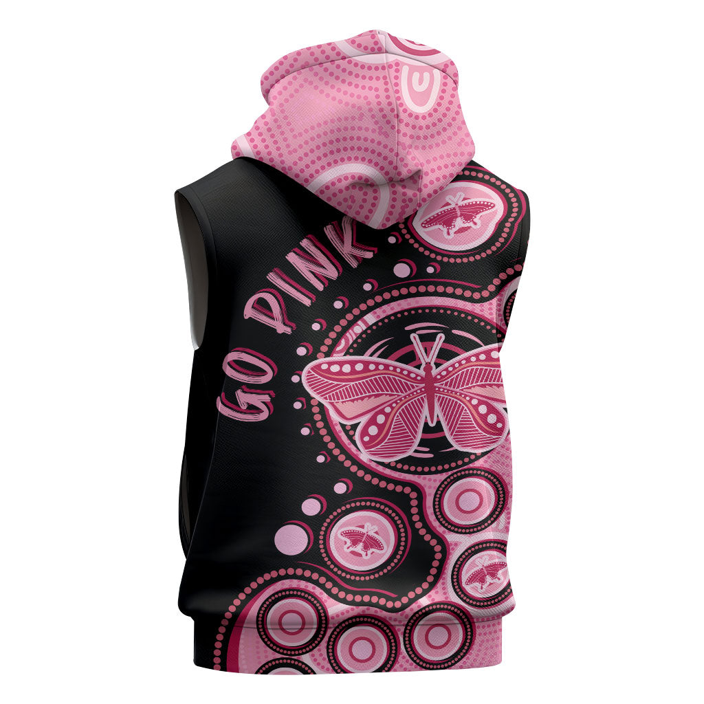 Australia Indigenous Sleeveless Zip Hoodie Breast Cancer Ribbon Butterfly Aboriginal Arts