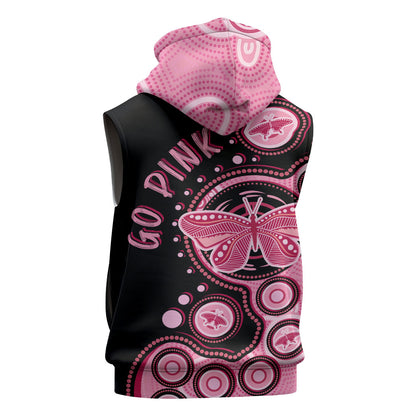 Australia Indigenous Sleeveless Zip Hoodie Breast Cancer Ribbon Butterfly Aboriginal Arts