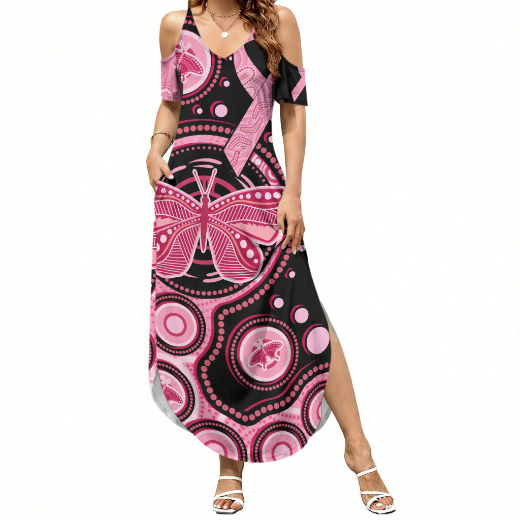 Australia Indigenous Summer Maxi Dress Breast Cancer Ribbon Butterfly Aboriginal Arts