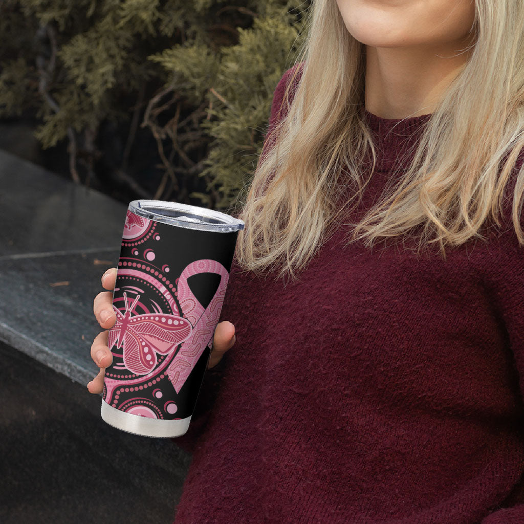 Australia Indigenous Tumbler Cup Breast Cancer Ribbon Butterfly Aboriginal Arts
