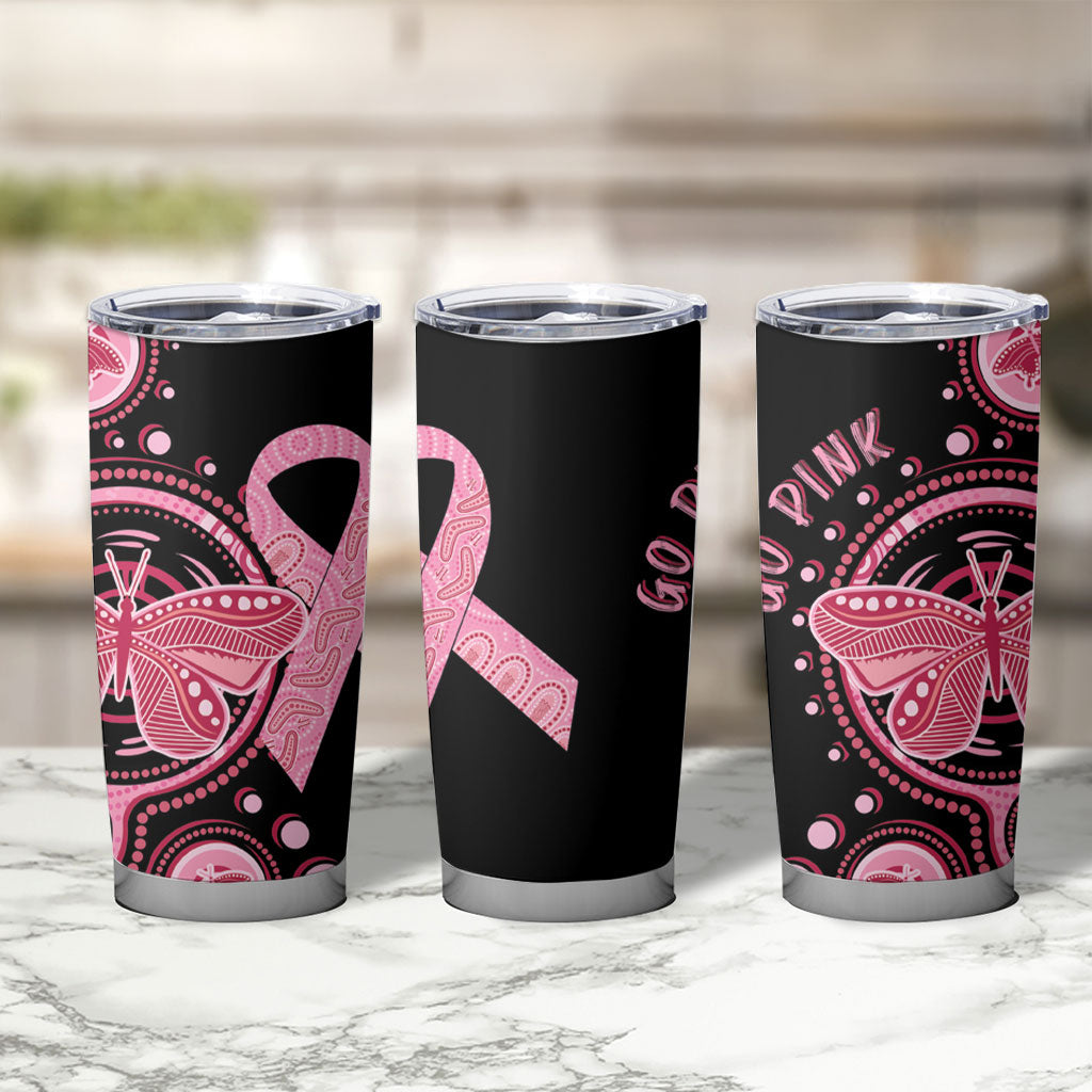 Australia Indigenous Tumbler Cup Breast Cancer Ribbon Butterfly Aboriginal Arts