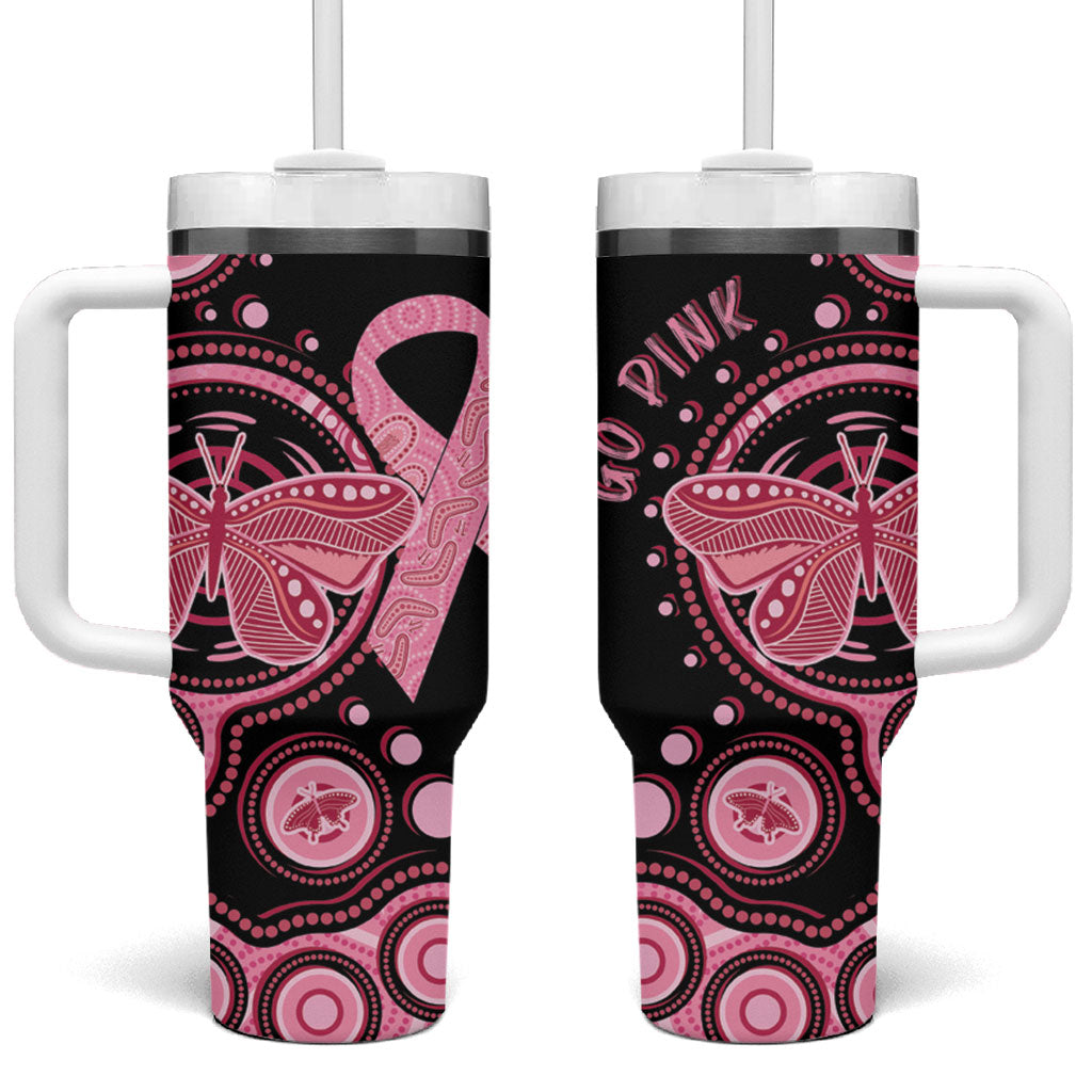 Australia Indigenous Tumbler With Handle Breast Cancer Ribbon Butterfly Aboriginal Arts