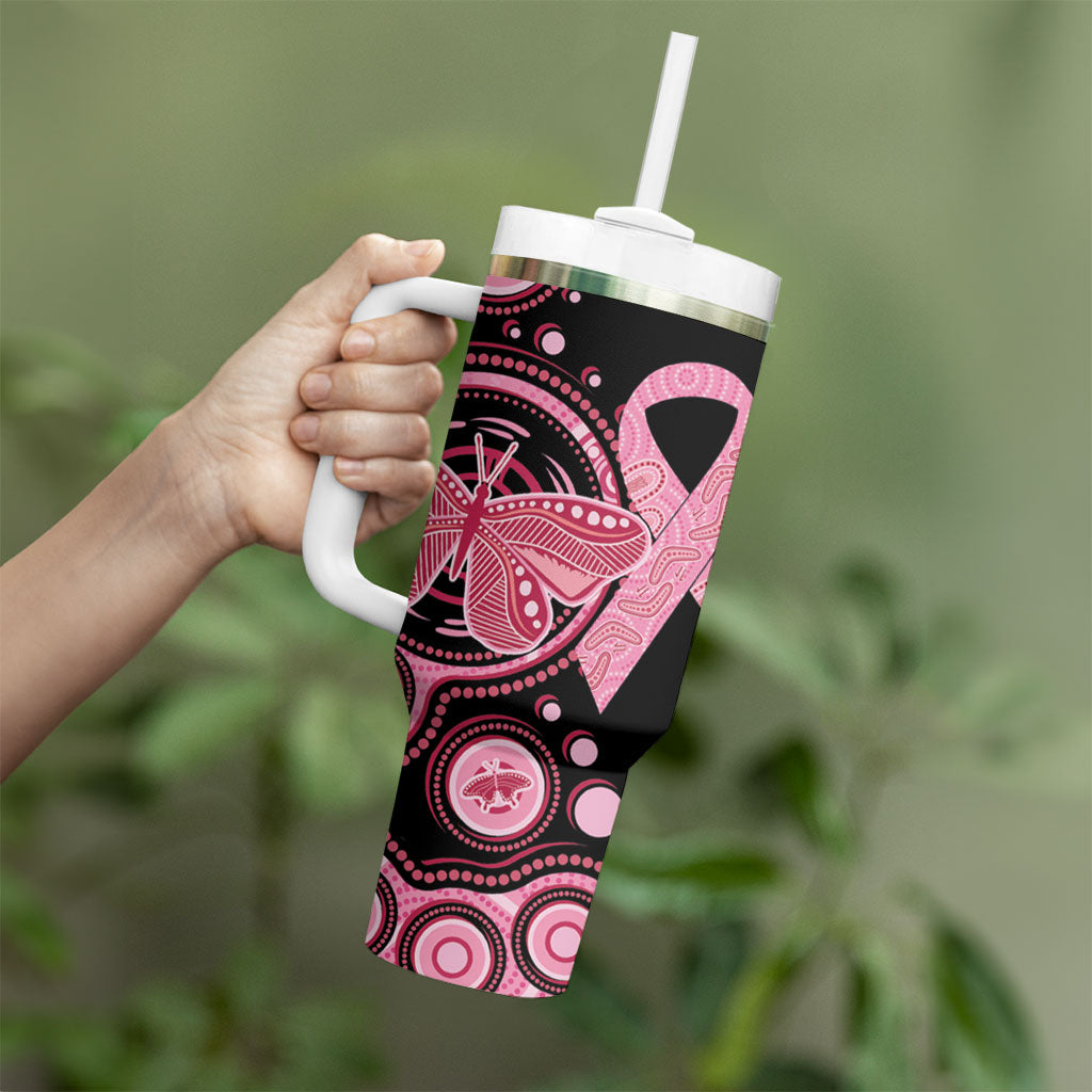 Australia Indigenous Tumbler With Handle Breast Cancer Ribbon Butterfly Aboriginal Arts