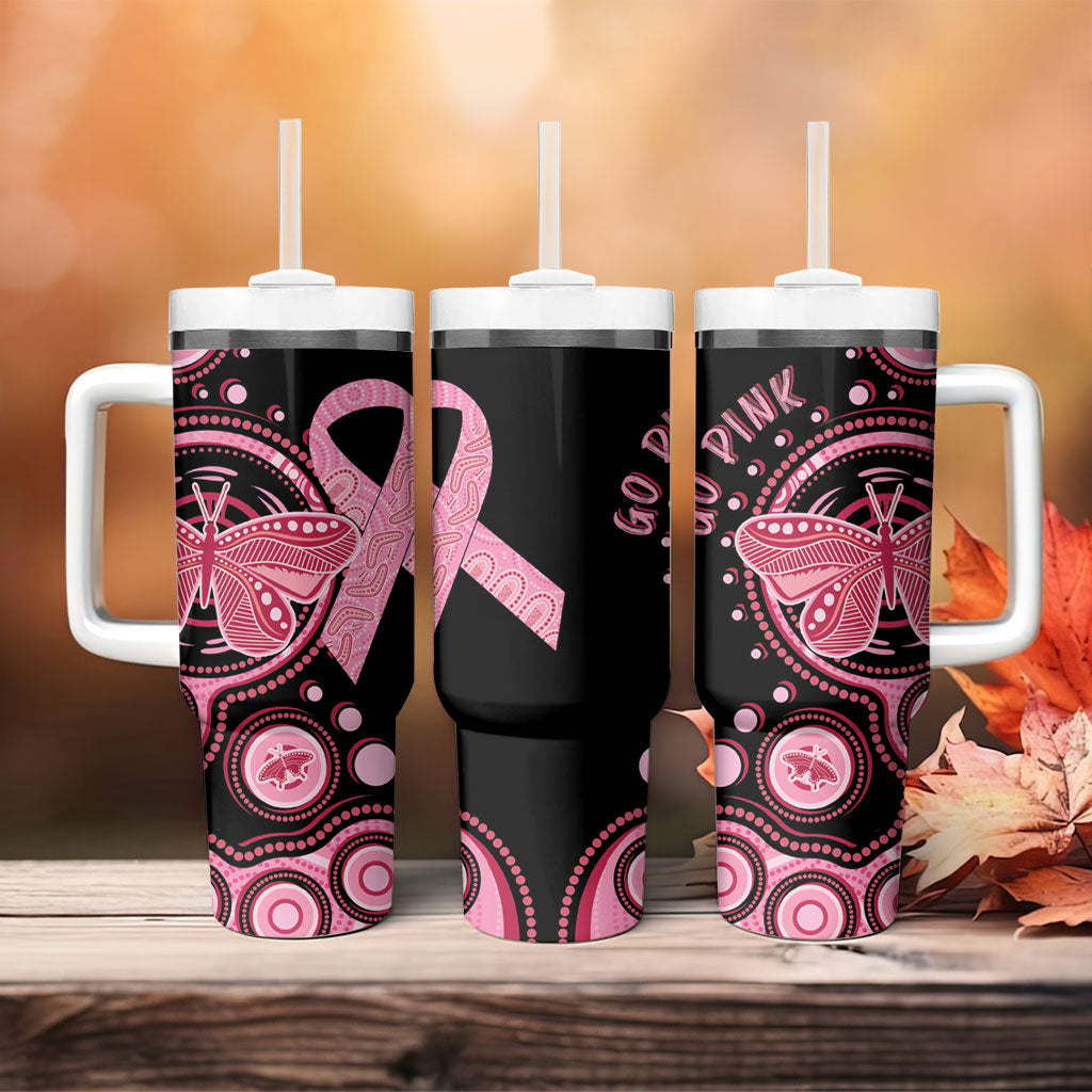 Australia Indigenous Tumbler With Handle Breast Cancer Ribbon Butterfly Aboriginal Arts