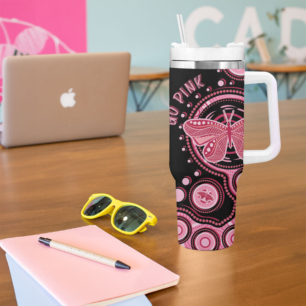 Australia Indigenous Tumbler With Handle Breast Cancer Ribbon Butterfly Aboriginal Arts