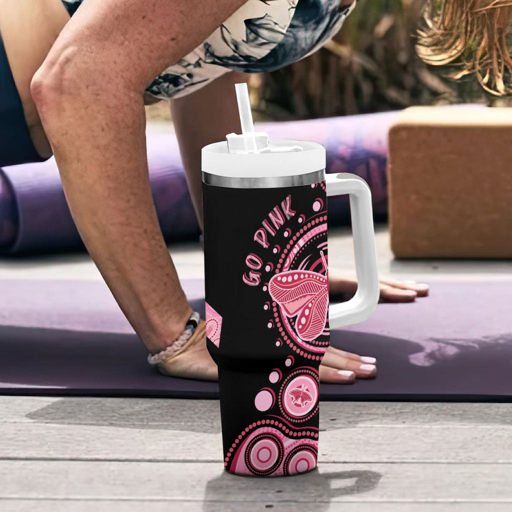 Australia Indigenous Tumbler With Handle Breast Cancer Ribbon Butterfly Aboriginal Arts