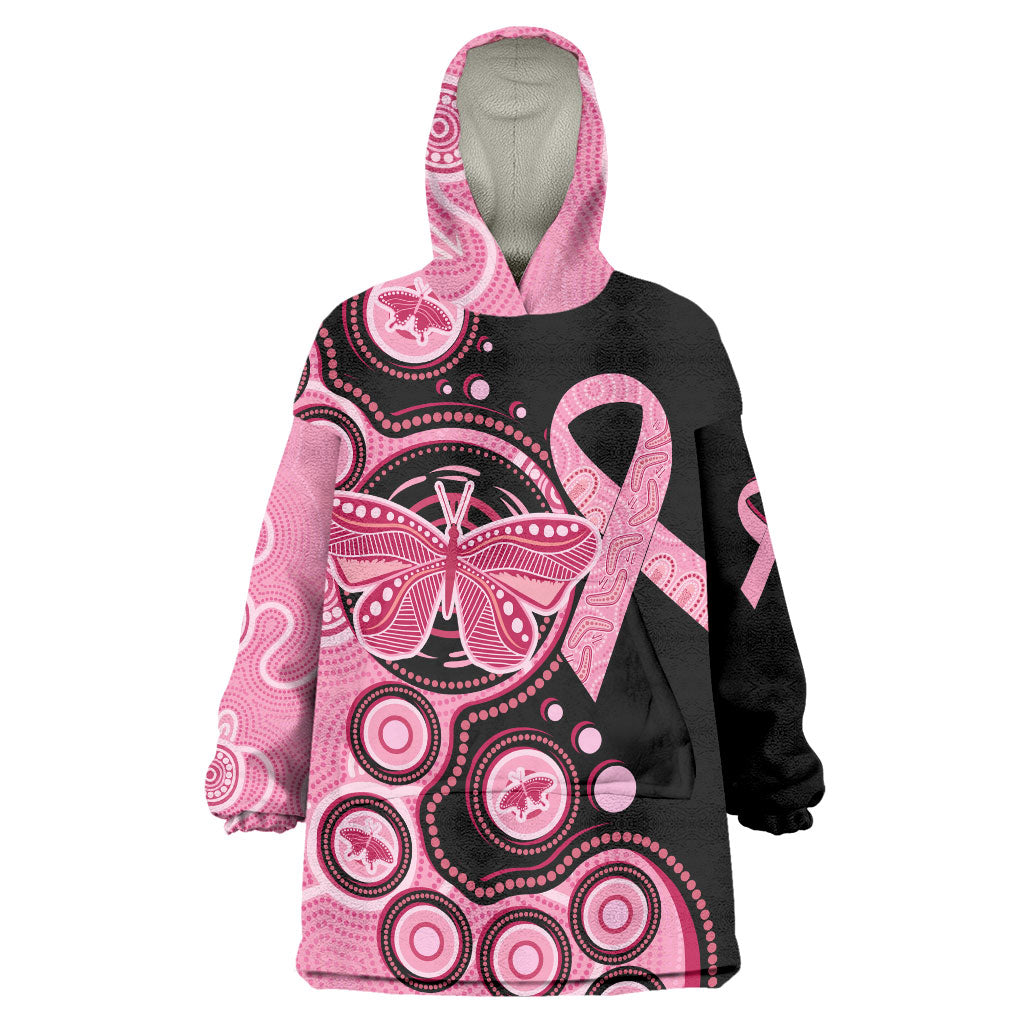 Australia Indigenous Wearable Blanket Hoodie Breast Cancer Ribbon Butterfly Aboriginal Arts
