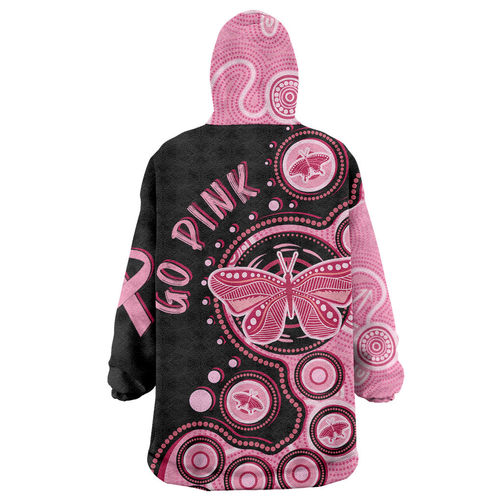 Australia Indigenous Wearable Blanket Hoodie Breast Cancer Ribbon Butterfly Aboriginal Arts