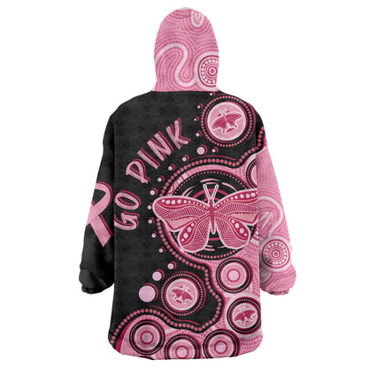 Australia Indigenous Wearable Blanket Hoodie Breast Cancer Ribbon Butterfly Aboriginal Arts