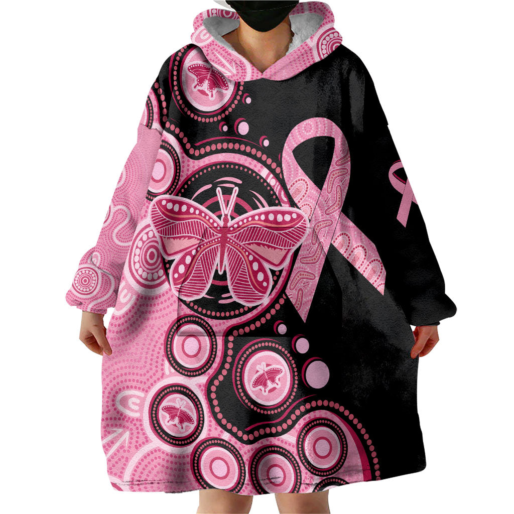 Australia Indigenous Wearable Blanket Hoodie Breast Cancer Ribbon Butterfly Aboriginal Arts