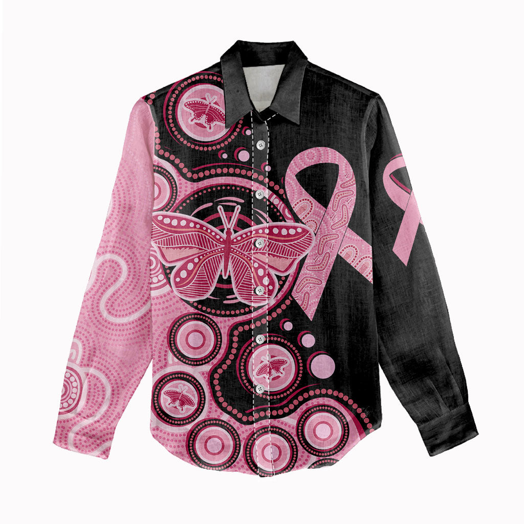 Australia Indigenous Women Casual Shirt Breast Cancer Ribbon Butterfly Aboriginal Arts