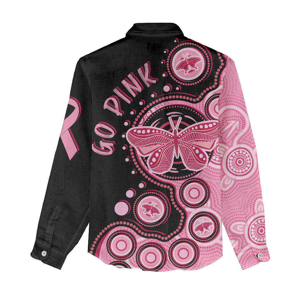 Australia Indigenous Women Casual Shirt Breast Cancer Ribbon Butterfly Aboriginal Arts