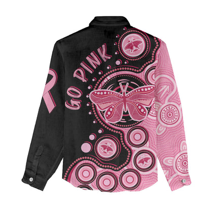 Australia Indigenous Women Casual Shirt Breast Cancer Ribbon Butterfly Aboriginal Arts