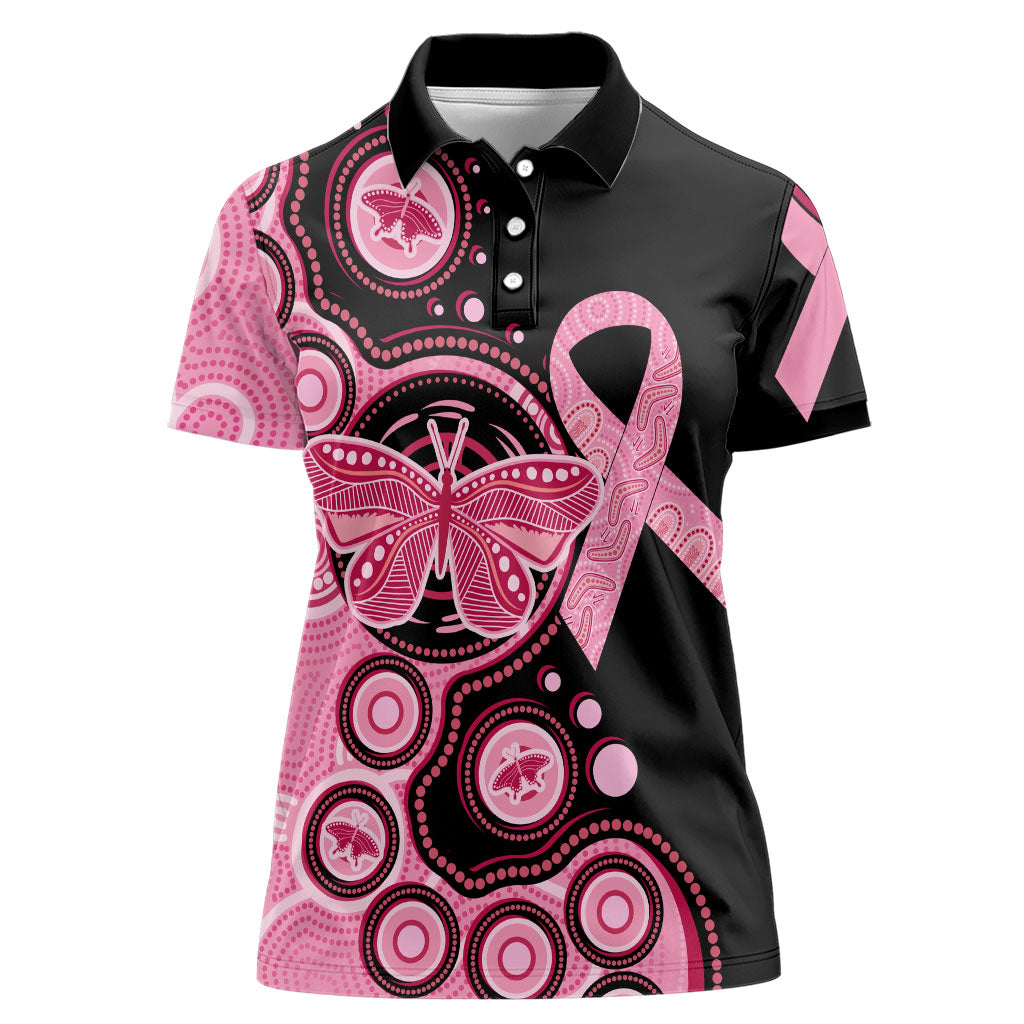 Australia Indigenous Women Polo Shirt Breast Cancer Ribbon Butterfly Aboriginal Arts