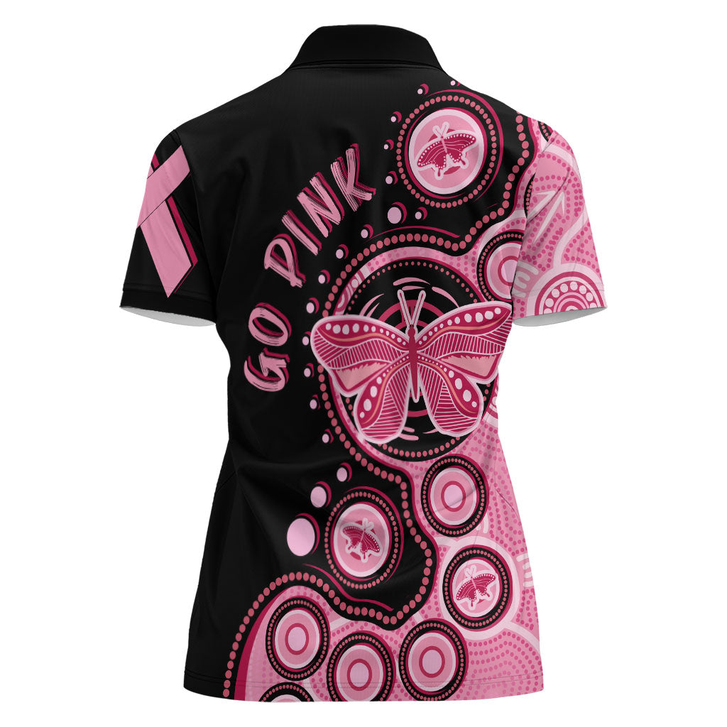 Australia Indigenous Women Polo Shirt Breast Cancer Ribbon Butterfly Aboriginal Arts