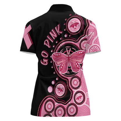 Australia Indigenous Women Polo Shirt Breast Cancer Ribbon Butterfly Aboriginal Arts