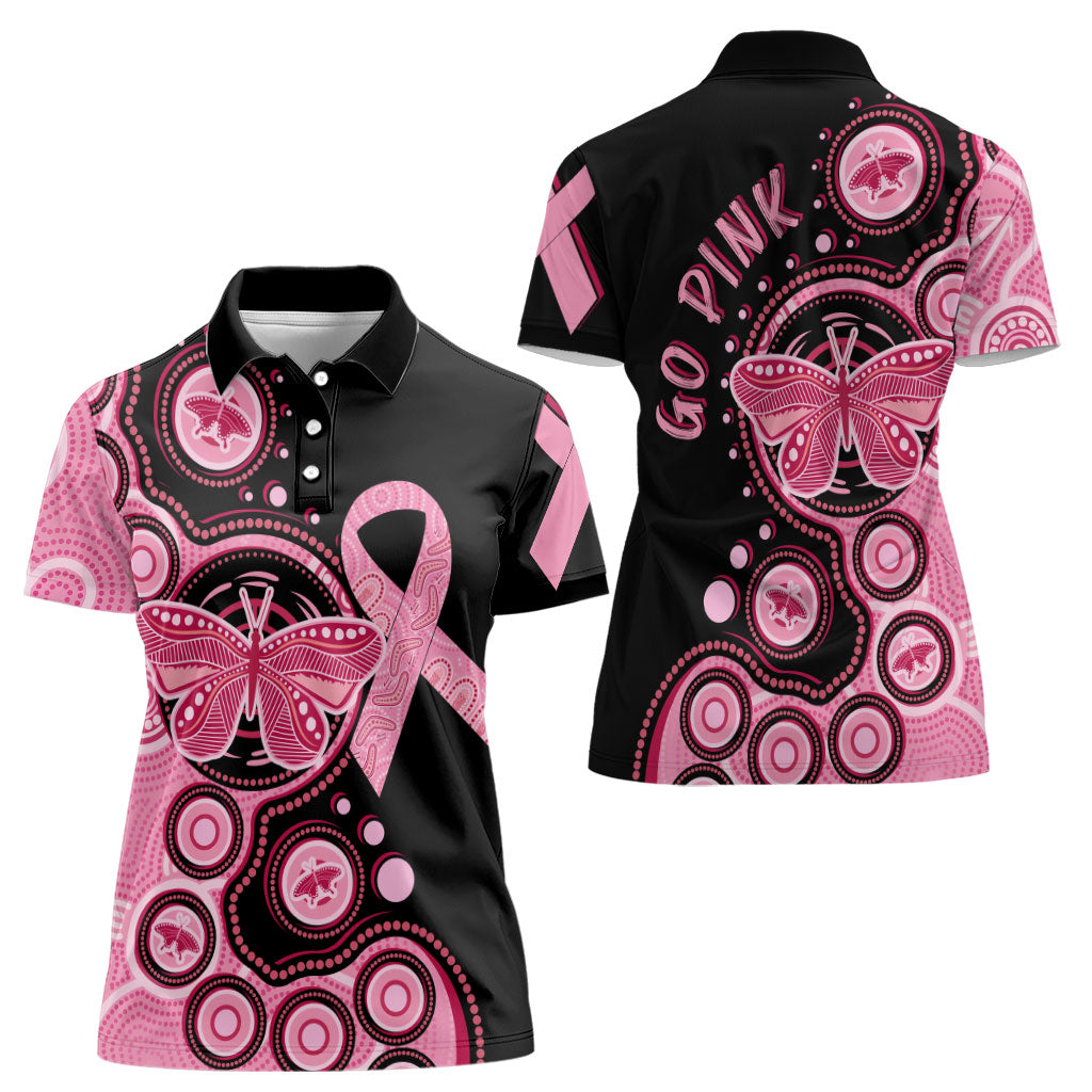Australia Indigenous Women Polo Shirt Breast Cancer Ribbon Butterfly Aboriginal Arts