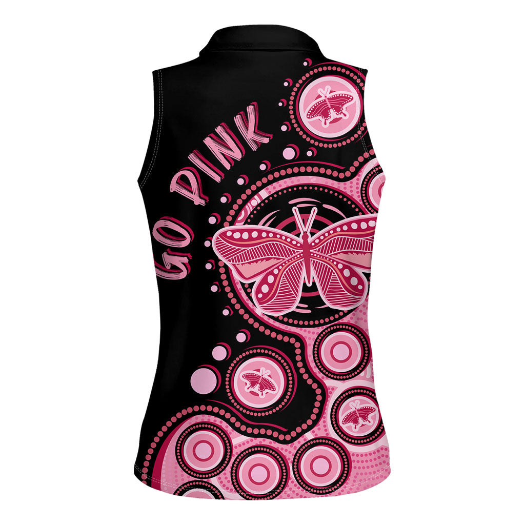 Australia Indigenous Women Sleeveless Polo Shirt Breast Cancer Ribbon Butterfly Aboriginal Arts