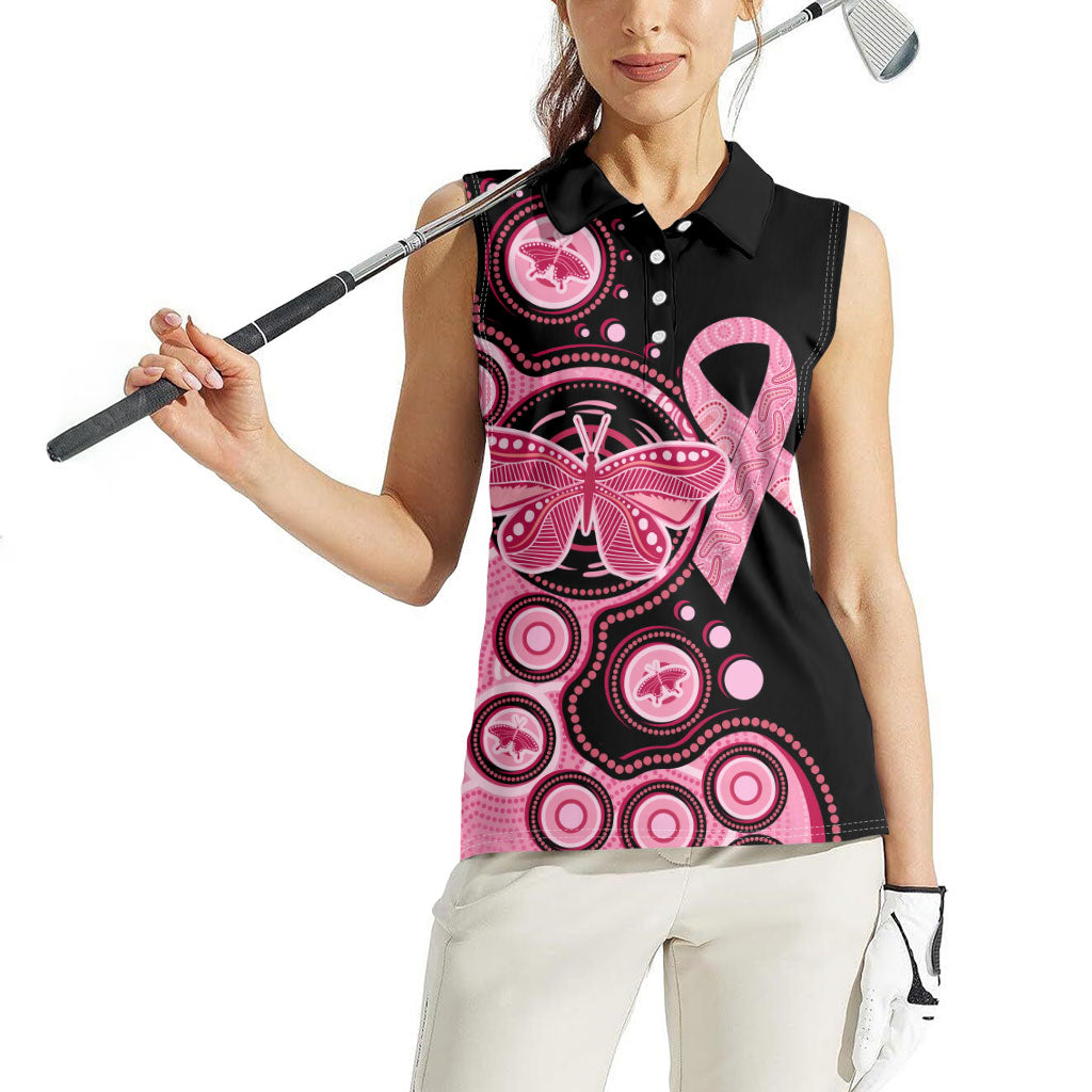 Australia Indigenous Women Sleeveless Polo Shirt Breast Cancer Ribbon Butterfly Aboriginal Arts