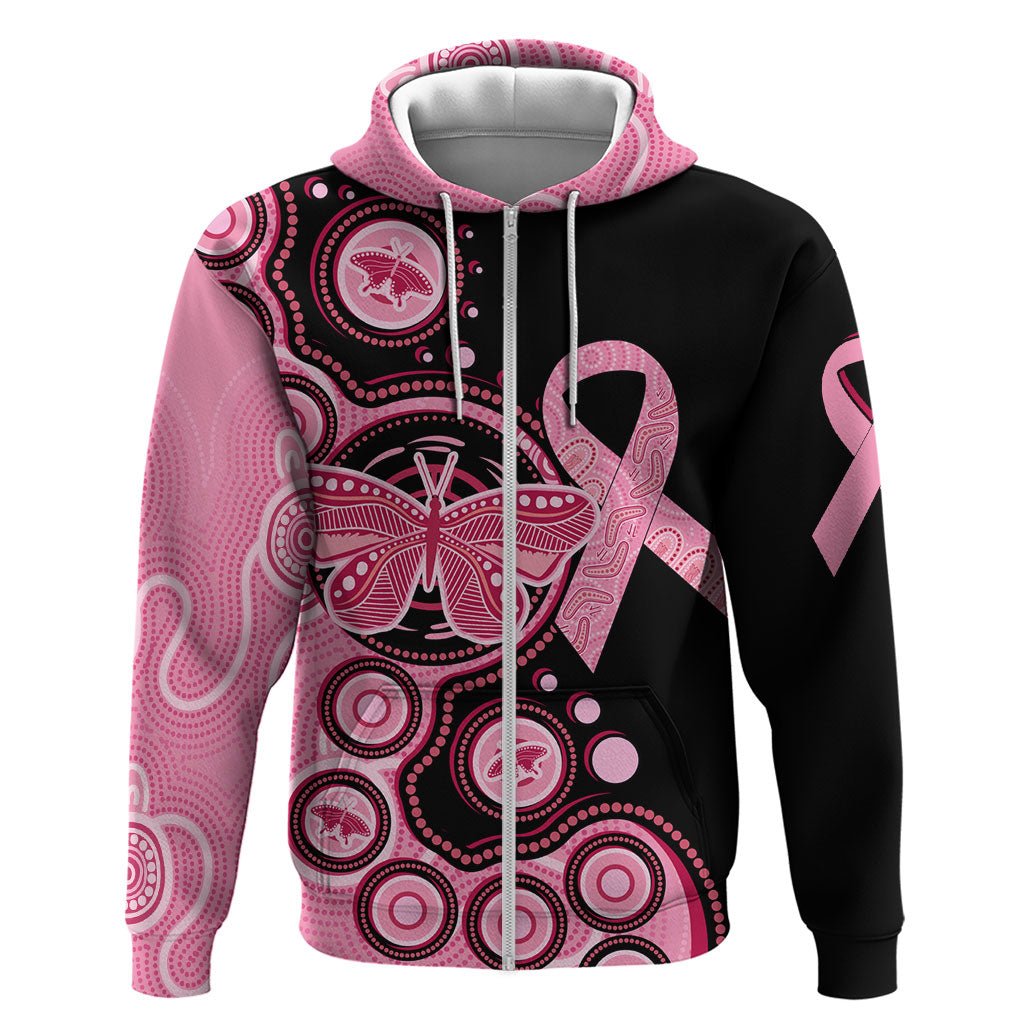 Australia Indigenous Zip Hoodie Breast Cancer Ribbon Butterfly Aboriginal Arts