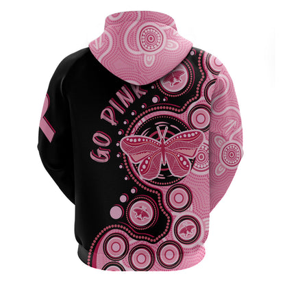 Australia Indigenous Zip Hoodie Breast Cancer Ribbon Butterfly Aboriginal Arts