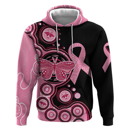 Australia Indigenous Zip Hoodie Breast Cancer Ribbon Butterfly Aboriginal Arts