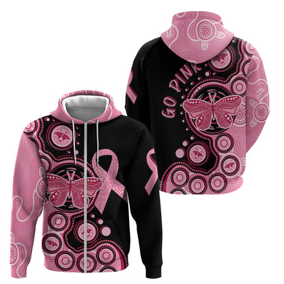 Australia Indigenous Zip Hoodie Breast Cancer Ribbon Butterfly Aboriginal Arts
