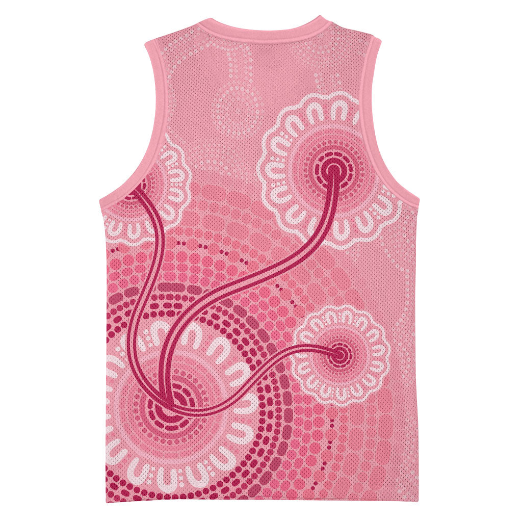 Australia Indigenous Basketball Jersey Breast Cancer Ribbon Aboriginal Art - Pink