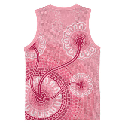 Australia Indigenous Basketball Jersey Breast Cancer Ribbon Aboriginal Art - Pink