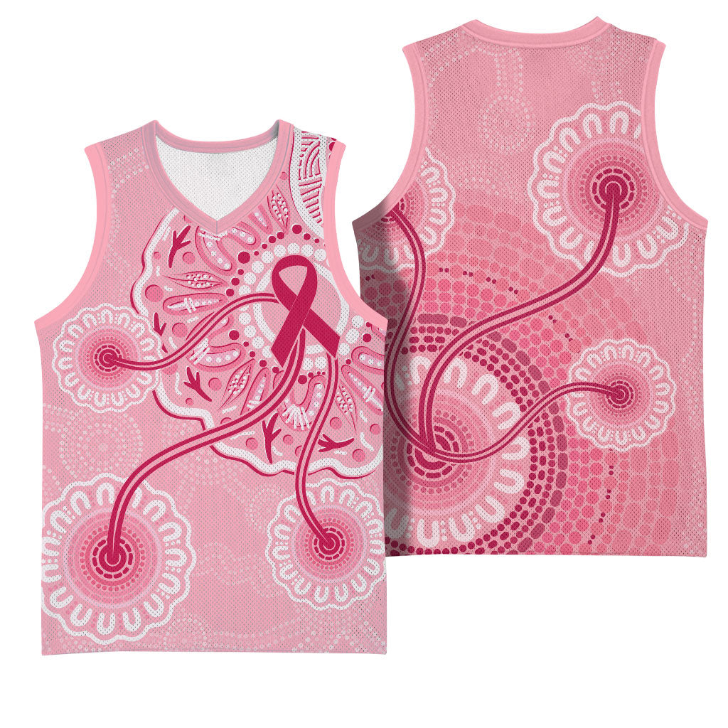 Australia Indigenous Basketball Jersey Breast Cancer Ribbon Aboriginal Art - Pink