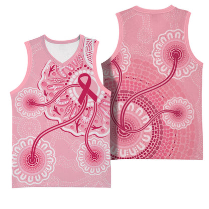 Australia Indigenous Basketball Jersey Breast Cancer Ribbon Aboriginal Art - Pink