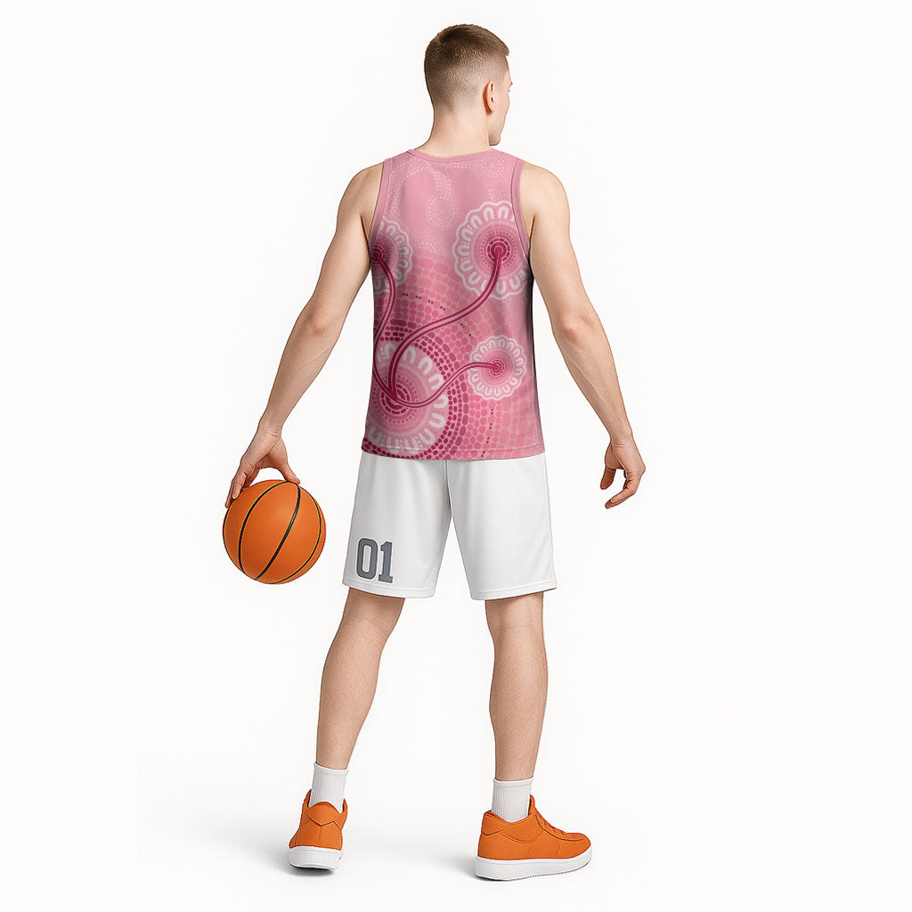 Australia Indigenous Basketball Jersey Breast Cancer Ribbon Aboriginal Art - Pink