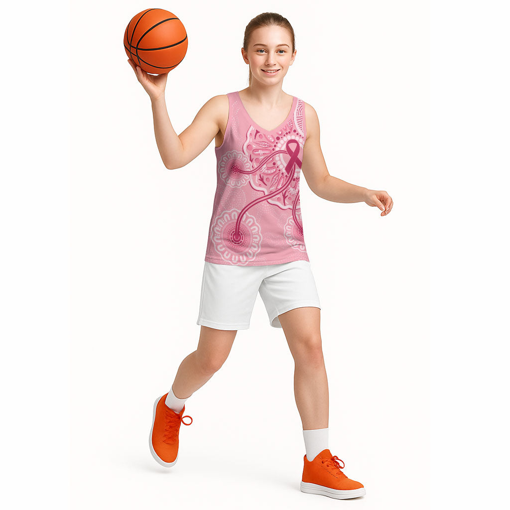 Australia Indigenous Basketball Jersey Breast Cancer Ribbon Aboriginal Art - Pink