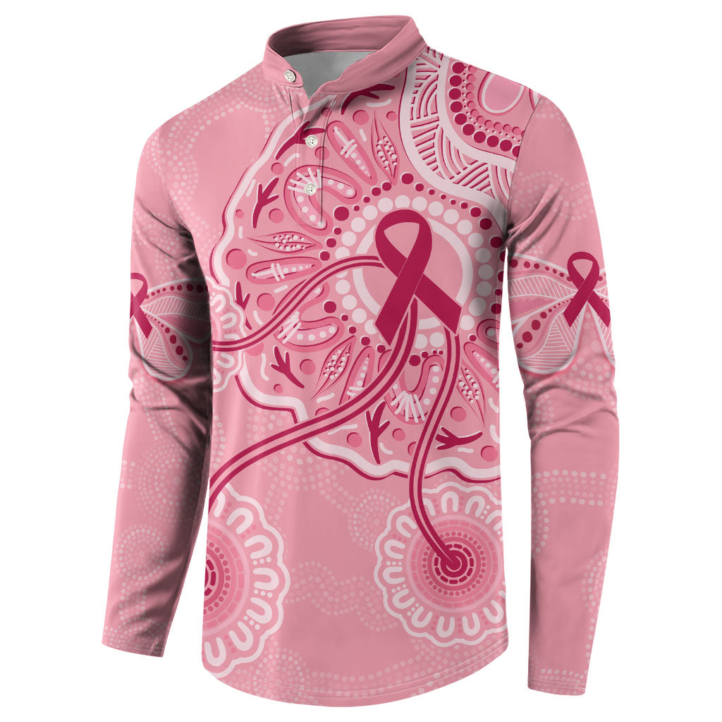 Australia Indigenous Button Sweatshirt Breast Cancer Ribbon Aboriginal Art - Pink