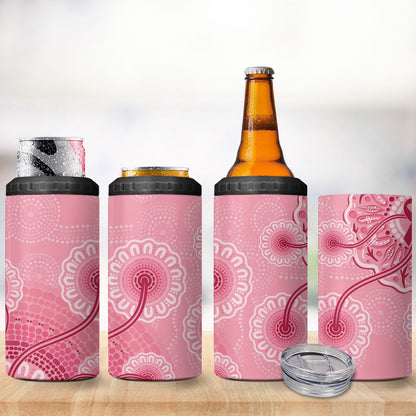 Australia Indigenous 4 in 1 Can Cooler Tumbler Breast Cancer Ribbon Aboriginal Art - Pink