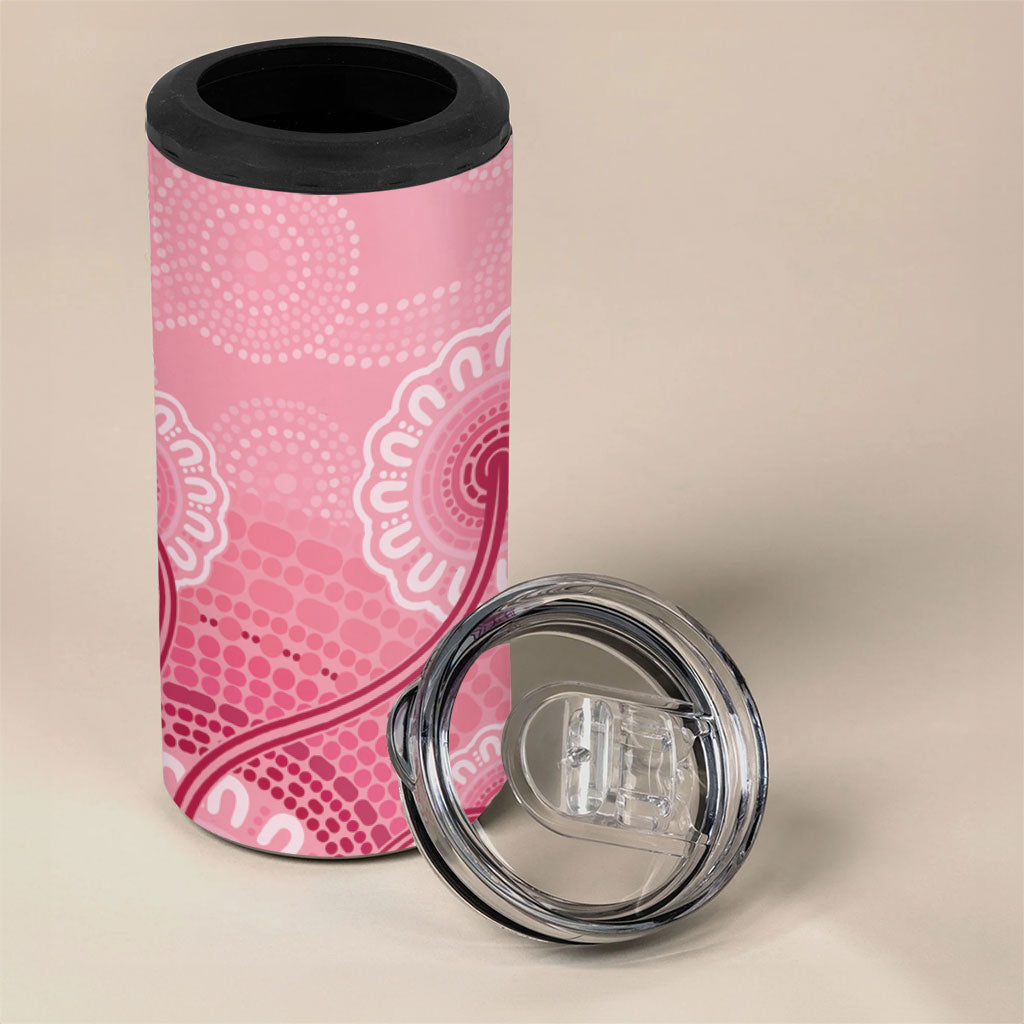 Australia Indigenous 4 in 1 Can Cooler Tumbler Breast Cancer Ribbon Aboriginal Art - Pink
