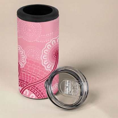 Australia Indigenous 4 in 1 Can Cooler Tumbler Breast Cancer Ribbon Aboriginal Art - Pink